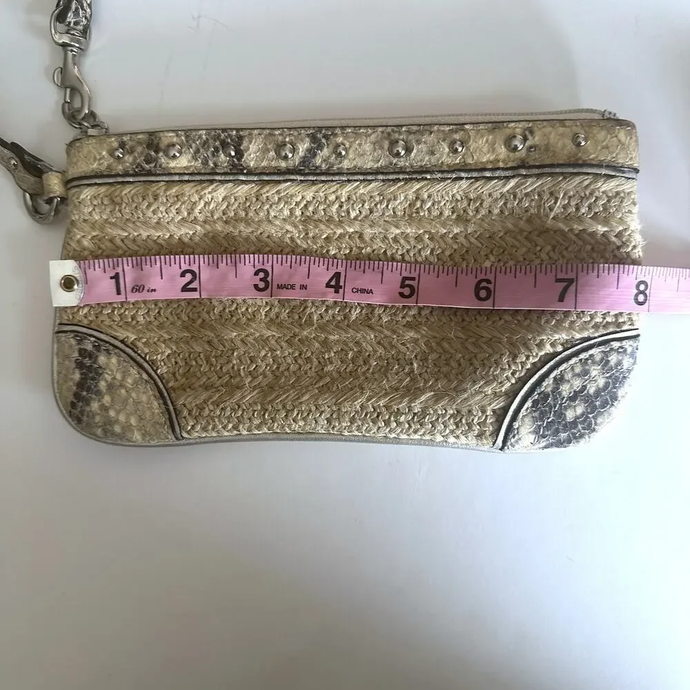 Coach Vintage Rattan Wristlet Studded Python Trim Rare Boho Statement Wallet
